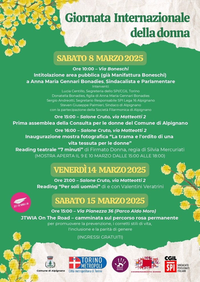 La locandina degli eventi organizzati a marzo ad Alpignano